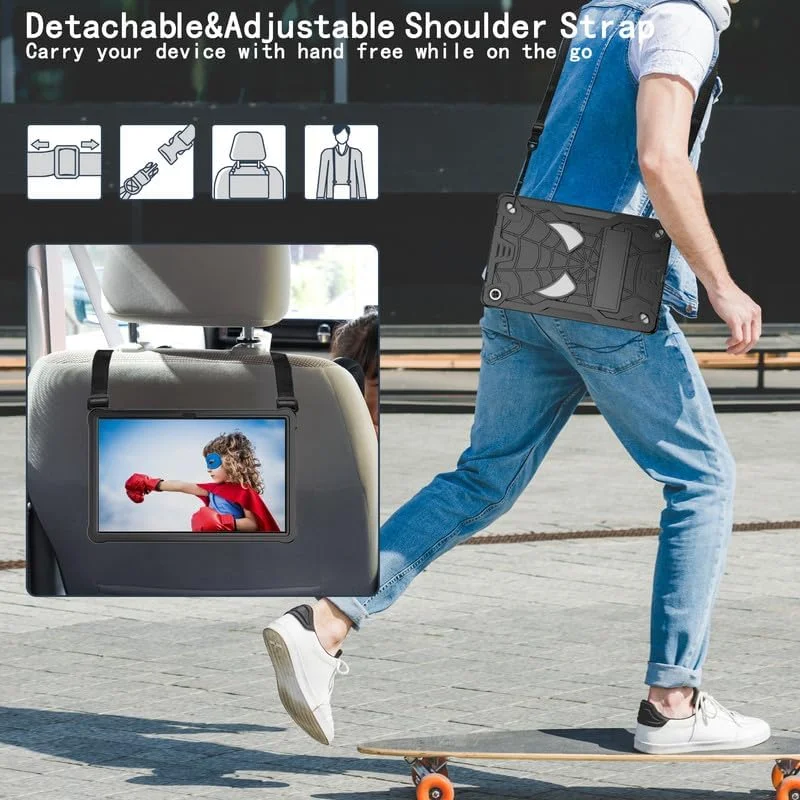 کیف تبلت لنوو M10 Plus نسل 3، 10.6 اینچ 2022، مدل TB-125F/TB-128F، مناسب کودکان، [دارای پایه تاشو] [بند شانه] [نگهدارنده قلم]، محافظت کامل 3 لایه، ضد ضربه، مشکی کامل