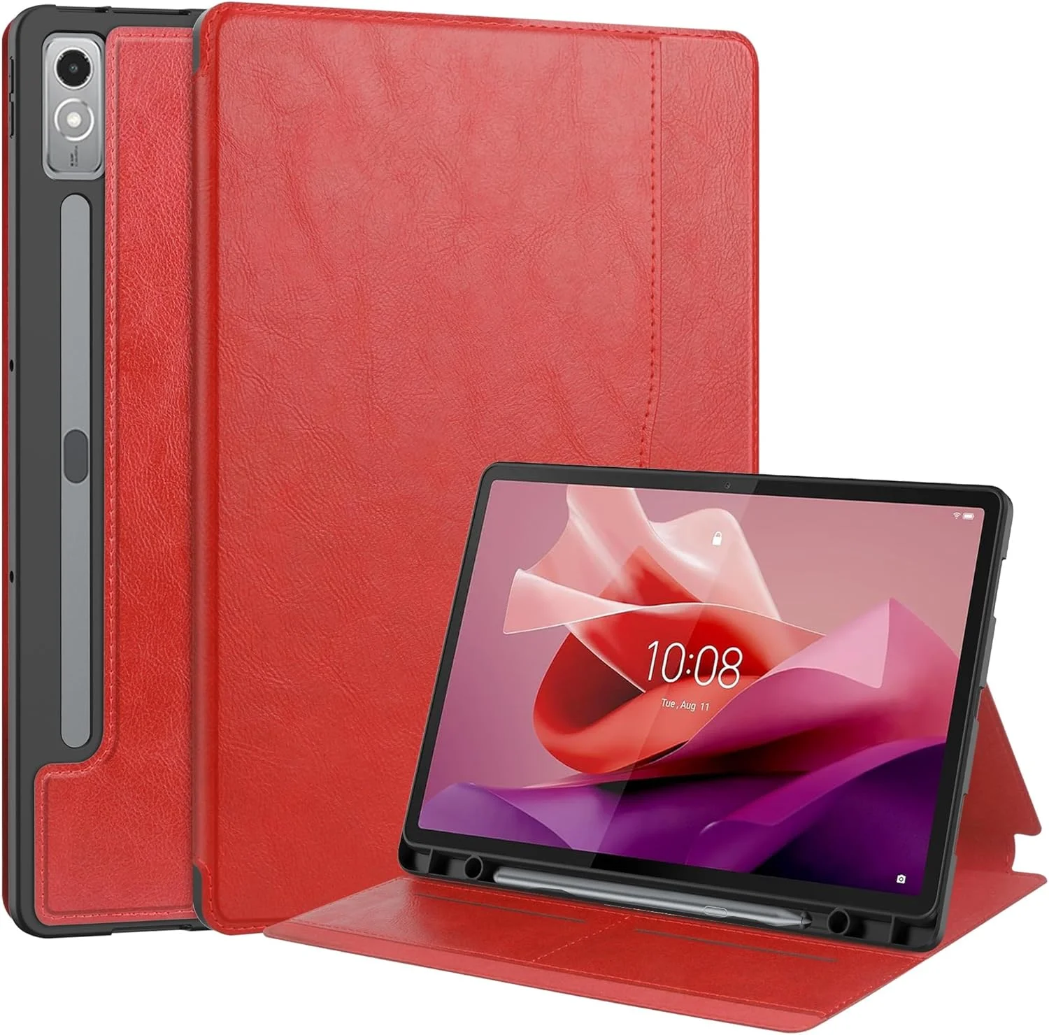 کیف محافظ تبلت، جلد چرمی تاشو با کیفیت عالی، سازگار با تبلت Lenovo Tab P12/Tab Pad Pro 12.7 اینچی، دارای عملکرد خواب/بیدار و جای قلم S، جلد محافظ طرح کتابی - چرم تجاری