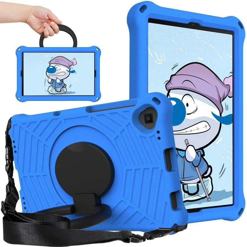 Nikaque For Lenovo Tab M10 Plus (2nd Gen) FHD Kids Case 10.3-Inch, Spider Web Pattern EVA Foam, with Ring Handle Stand & Shoulder Strap Tablet Case For Lenovo M10 Plus TB-X606F/TB-X606X, Blue