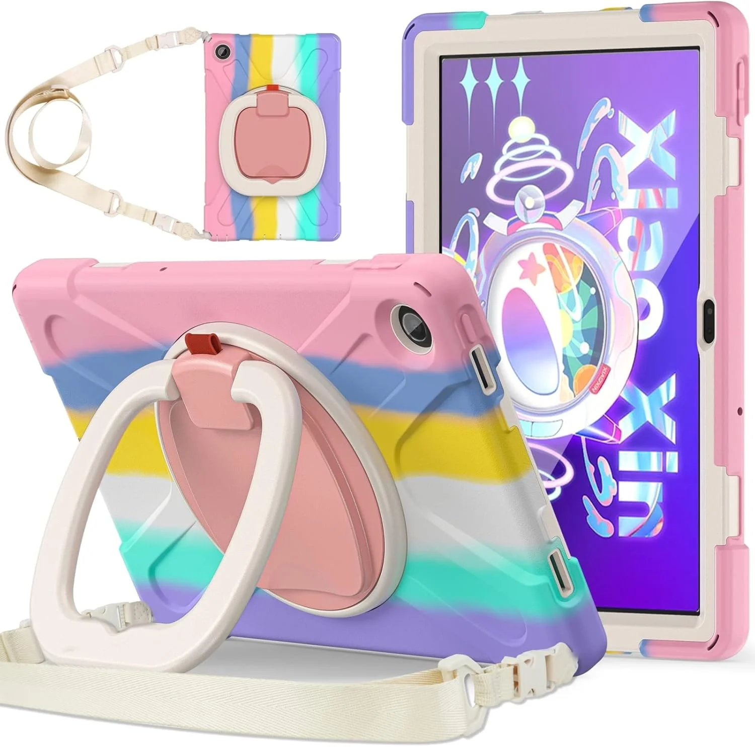 کیف محافظ تبلت سیلیکونی + PC کیهنگ شیهویی مناسب برای لنوو تب M10 پلاس 10.6 نسل سوم 2022 (رنگ: صورتی رنگارنگ)