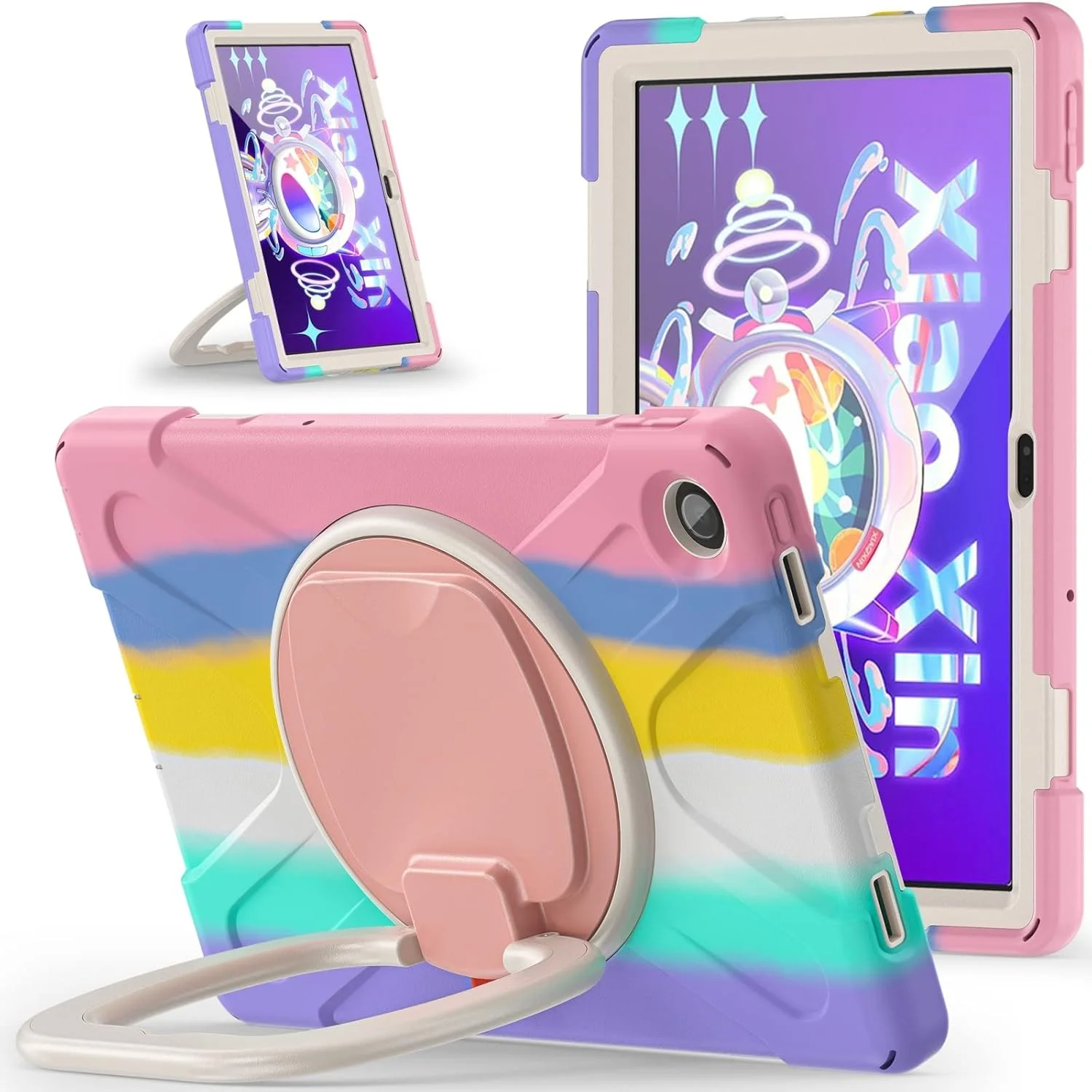 کیف محافظ تبلت سیلیکونی + PC کیهنگ شیهویی مناسب برای لنوو تب M10 پلاس 10.6 نسل سوم 2022 (رنگ: صورتی رنگارنگ)