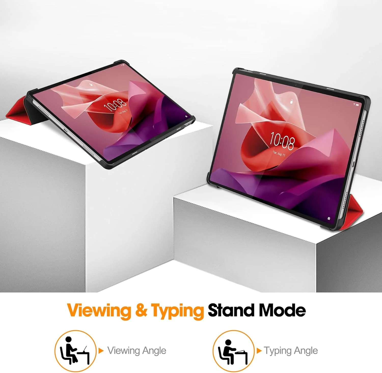 کاور تبلت روژین مناسب برای لنوو تب P12 سایز 12.7 اینچ مدل 2023 به همراه محافظ صفحه نمایش شیشه ای – قرمز