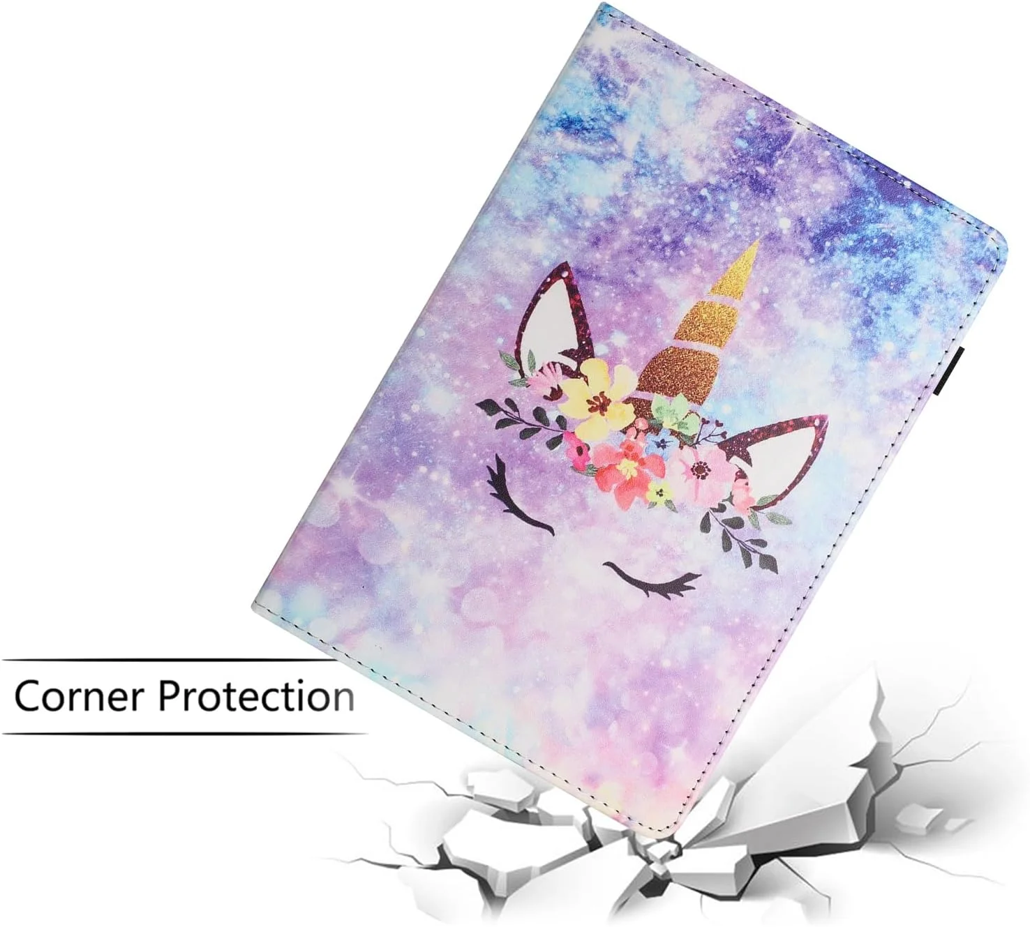 کیف محافظ چرمی تبلت لنوو تب M9 سایز 9 اینچ، دارای استند و جای کارت، طرح اسب تک شاخ