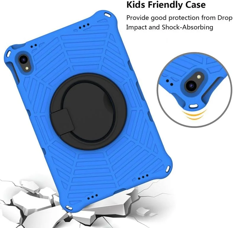 کیف تبلت کودکانه Nikaque برای Lenovo Tab M10 Plus نسل 3، 10.6 اینچی، فوم EVA با طرح تار عنکبوت، دارای پایه حلقه ای و بند شانه ای، مناسب برای Lenovo Tab M10 Plus 3rd TB-125F/128F، آبی