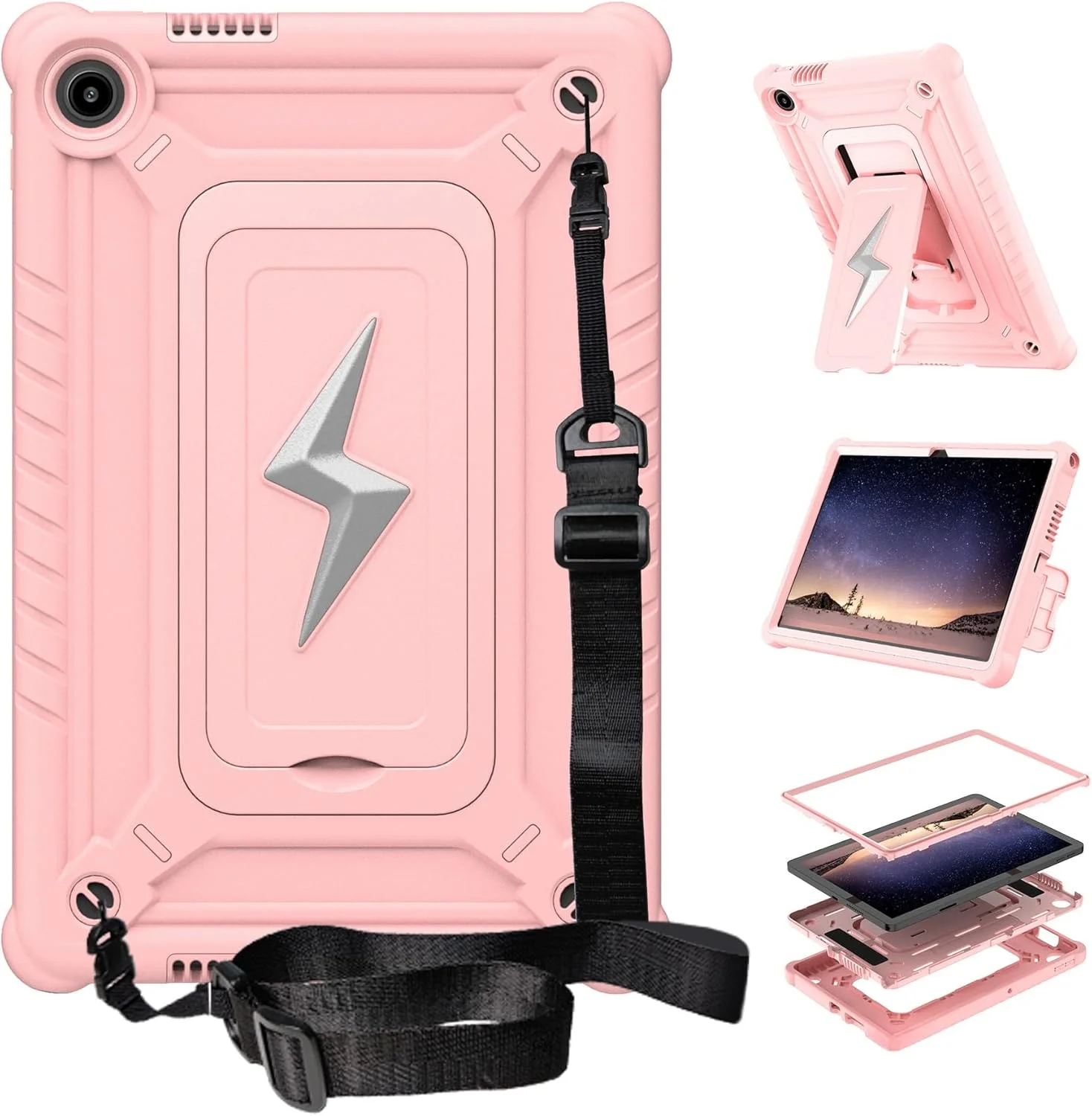 کاور کودکانه Gruattreay برای تبلت لنوو تب 10.1 اینچ 2025 (TB311FU / TB311XU)، کاور ضد ضربه سنگین هیبریدی 3 در 1 با طراحی رعد و برق پایه دار/بند شانه (رزگلد) کاور کودکانه Gruattreay برای تبلت لنوو تب 10.1 اینچ 2025 (TB311FU / TB311XU)، کاور ضد ضربه سنگین هیبریدی 3 در 1 با طراحی رعد و برق پایه دار/بند شانه (رزگلد)