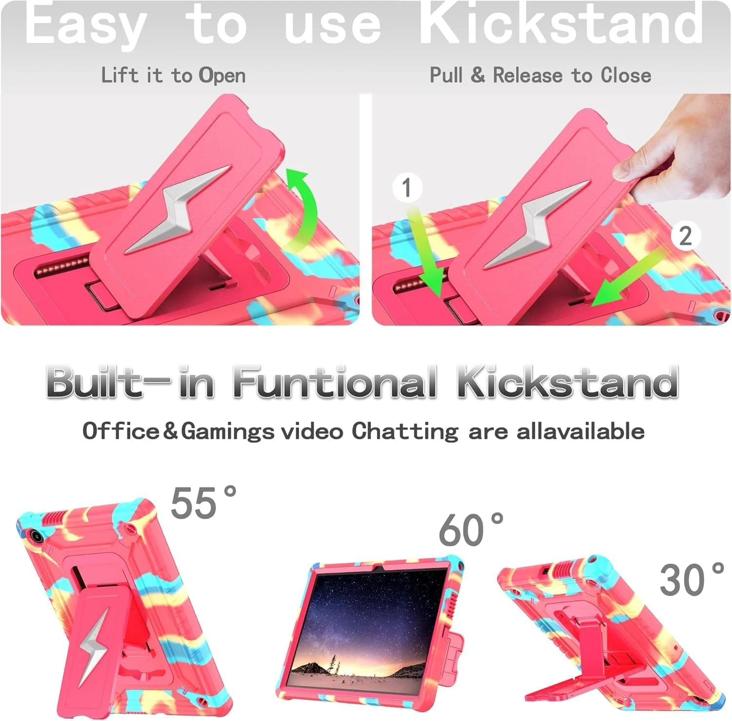 کاور کودکانه Gruattreay برای تبلت لنوو تب 10.1 اینچ 2025 (TB311FU / TB311XU)، کاور ضد ضربه سنگین هیبریدی 3 در 1 با طراحی رعد و برق پایه دار/بند شانه (رزگلد)