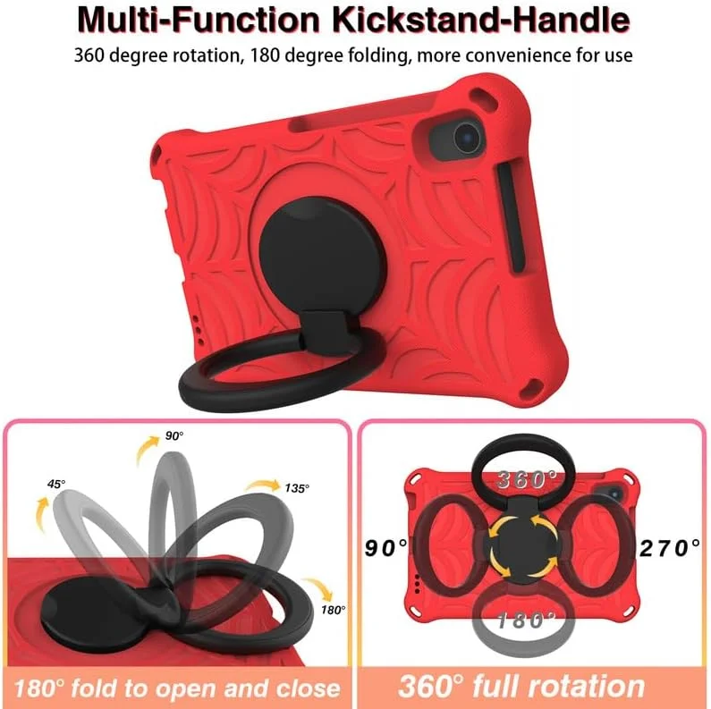 کیف تبلت کودکانه نیکاکیو طرح تار عنکبوت مناسب برای تبلت 8 اینچی لنوو تب M8 نسل 3 و 2، فوم EVA، دارای استند حلقه ای و بند شانه ای، مناسب برای لنوو M8 TB-8505/TB-8705/TB-8506، قرمز