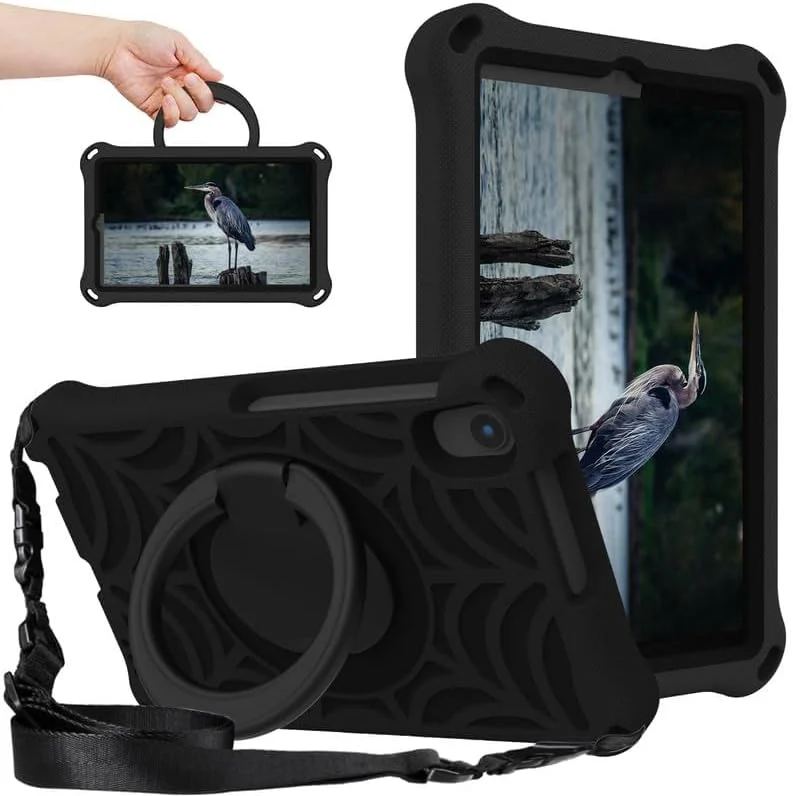 کیف محافظ کودکانه تبلت Nikaque مناسب برای لنوو تب M8 نسل 3 و 2 سایز 8 اینچ، فوم EVA با طرح تار عنکبوت، دارای استند حلقه ای و بند شانه ای برای تبلت لنوو M8 TB-8505/TB-8705/TB-8506، مشکی