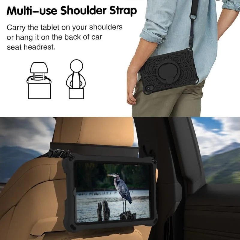 کیف محافظ کودکانه تبلت Nikaque مناسب برای لنوو تب M8 نسل 3 و 2 سایز 8 اینچ، فوم EVA با طرح تار عنکبوت، دارای استند حلقه ای و بند شانه ای برای تبلت لنوو M8 TB-8505/TB-8705/TB-8506، مشکی