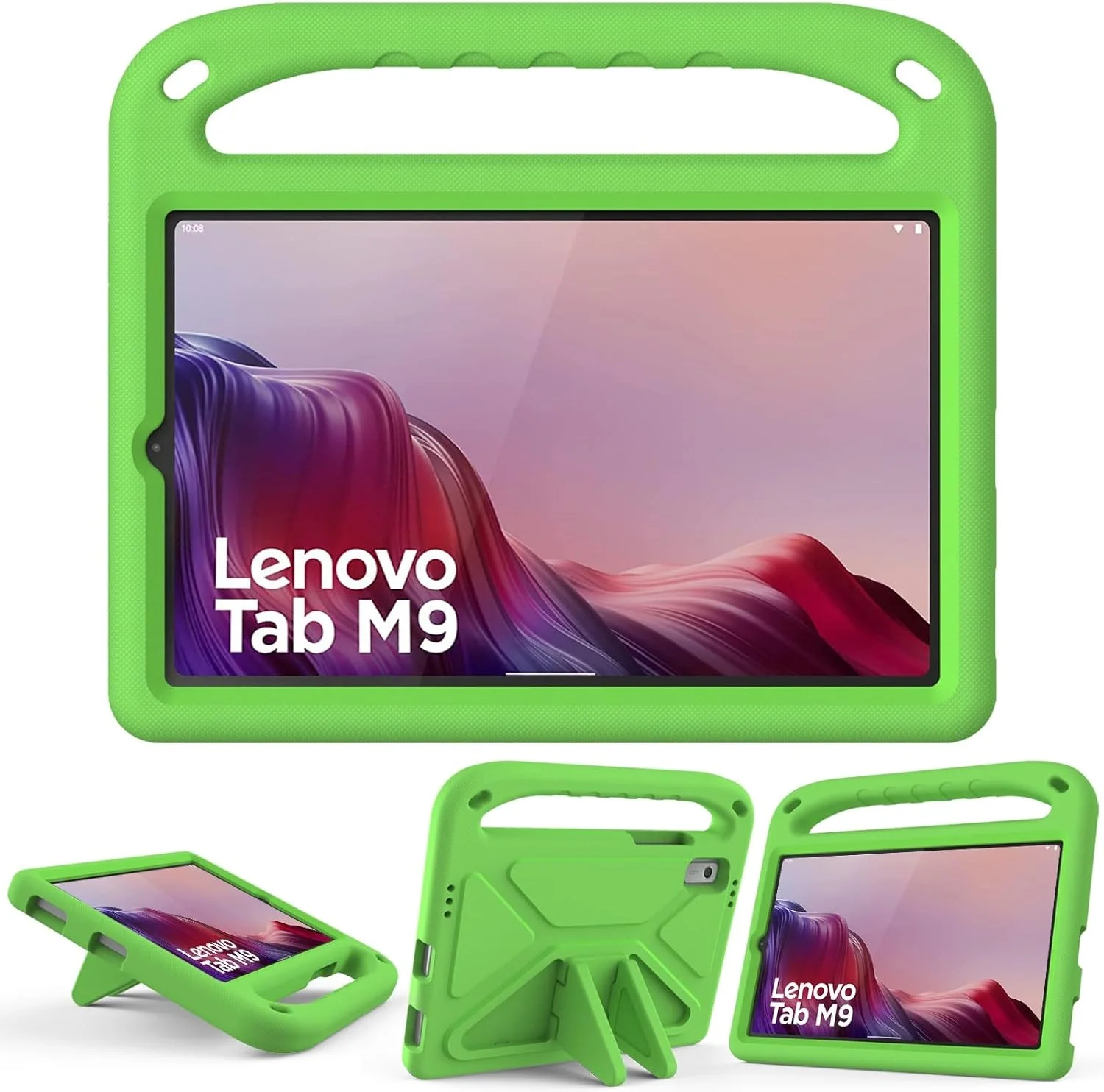 کیف تبلت سازگار با تبلت Lenovo Tab M9 (TB-310FU) سایز 9.0 اینچ، ضد ضربه، دارای دسته، EVA، پایه نگهدارنده، کیف تبلت مقاوم برای کودکان، محافظ سبک وزن (سبز)