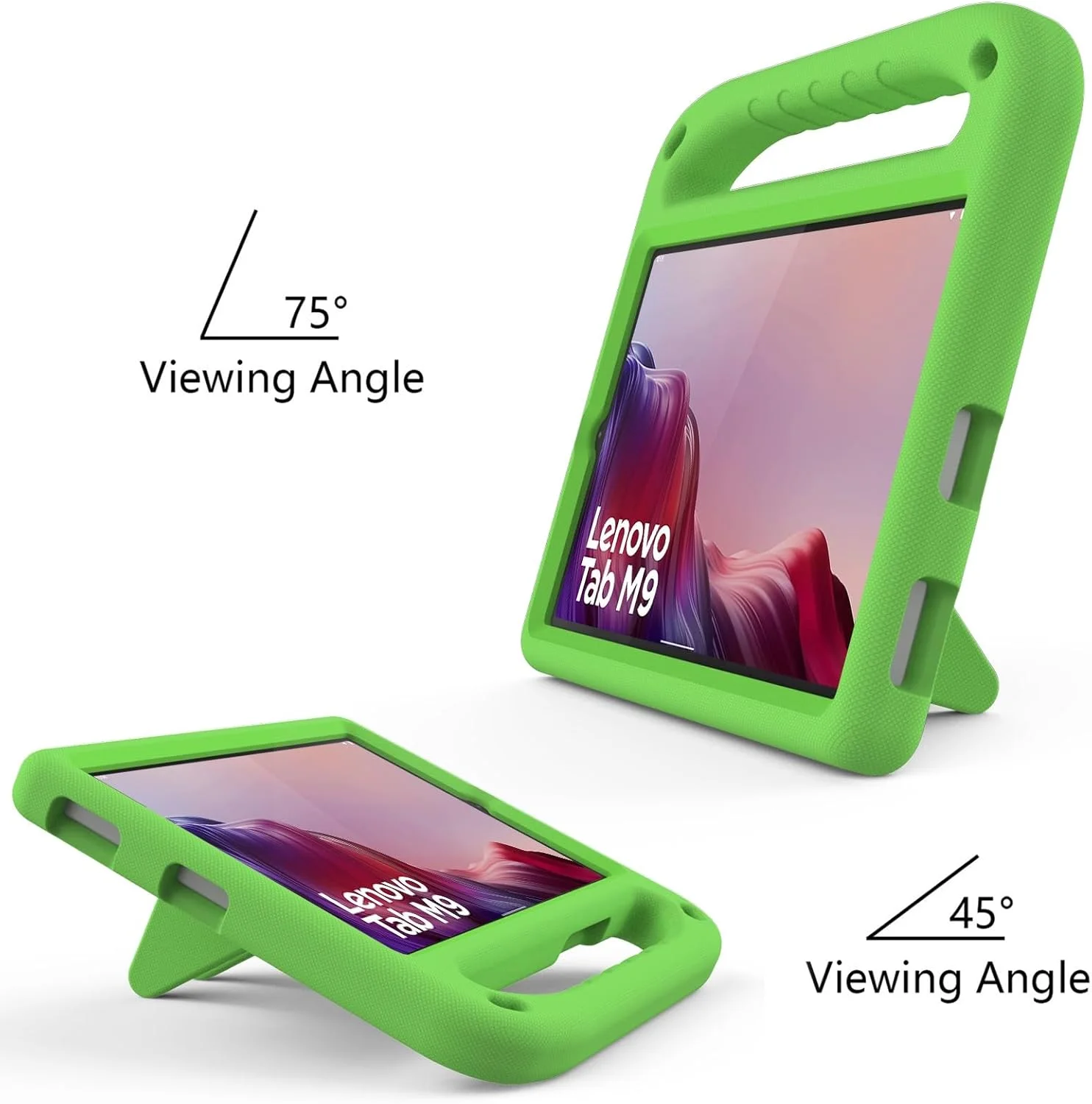 کیف تبلت سازگار با تبلت Lenovo Tab M9 (TB-310FU) سایز 9.0 اینچ، ضد ضربه، دارای دسته، EVA، پایه نگهدارنده، کیف تبلت مقاوم برای کودکان، محافظ سبک وزن (سبز)