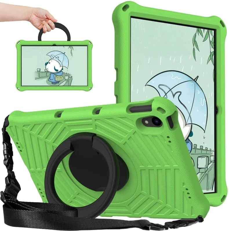 کیف تبلت کودکانه Nikaque مناسب برای Lenovo Tab M10 Plus نسل 3، 10.6 اینچی، فوم EVA با طرح تار عنکبوت، به همراه پایه حلقه ای و بند شانه ای، مناسب برای Lenovo Tab M10 Plus 3rd TB-125F/128F، سبز