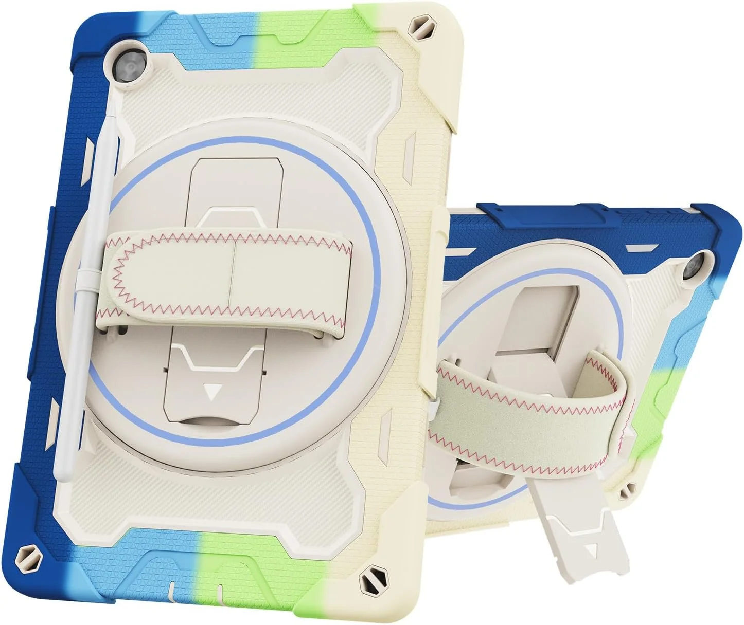 کیف تبلت Nincyee برای Lenovo Tab M10 Hd نسل دوم X306، کیف سیلیکونی رنگین کمانی مقاوم در برابر ضربه برای کودکان با نگهدارنده مداد، بند شانه، پایه تاشو چرخشی، بند دستی