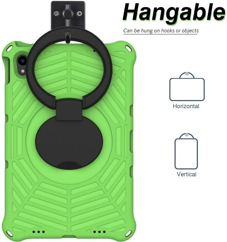 کیف تبلت کودکانه Nikaque مناسب برای Lenovo Tab M10 Plus نسل 3، 10.6 اینچی، فوم EVA با طرح تار عنکبوت، به همراه پایه حلقه ای و بند شانه ای، مناسب برای Lenovo Tab M10 Plus 3rd TB-125F/128F، سبز