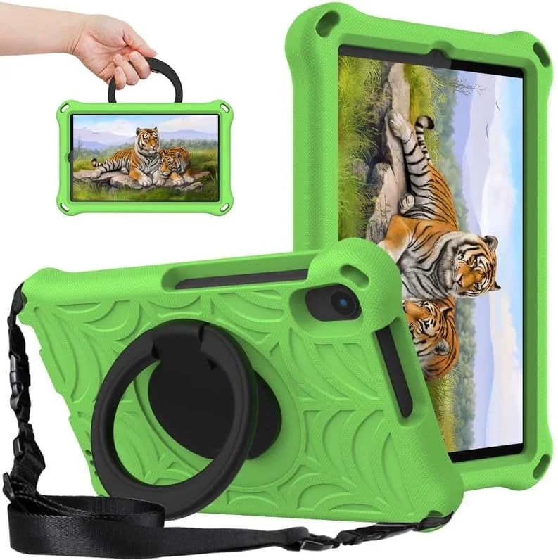کیف تبلت کودکانه Nikaque برای لنوو تب M8 نسل 3 و 2، 8 اینچی، فوم EVA با طرح تار عنکبوت، دارای پایه حلقه ای و بند شانه ای، مناسب برای Lenovo M8 TB-8505/TB-8705/TB-8506، سبز