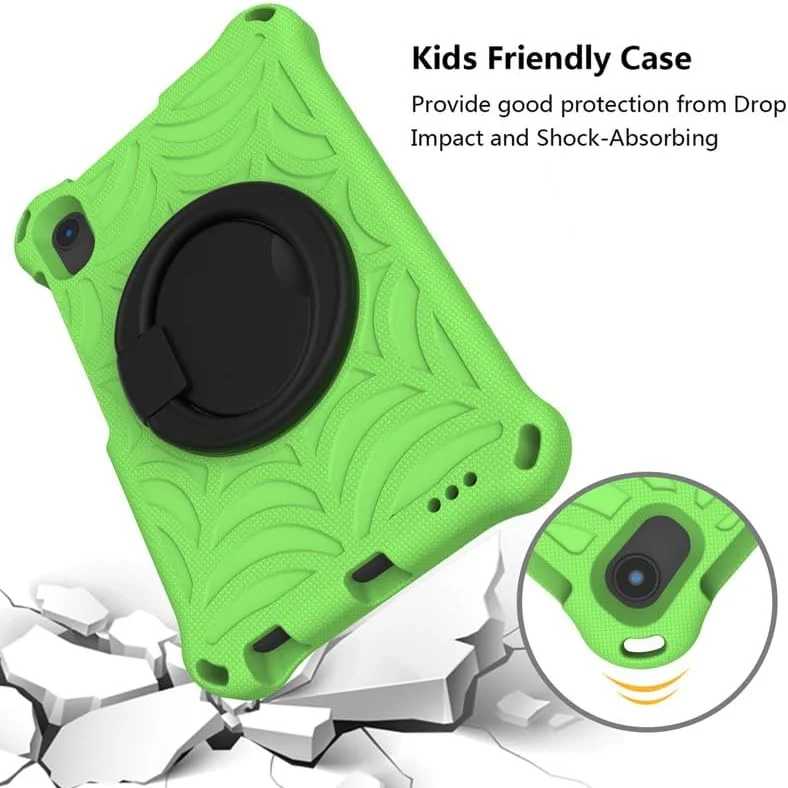 کیف تبلت کودکانه Nikaque برای لنوو تب M8 نسل 3 و 2، 8 اینچی، فوم EVA با طرح تار عنکبوت، دارای پایه حلقه ای و بند شانه ای، مناسب برای Lenovo M8 TB-8505/TB-8705/TB-8506، سبز