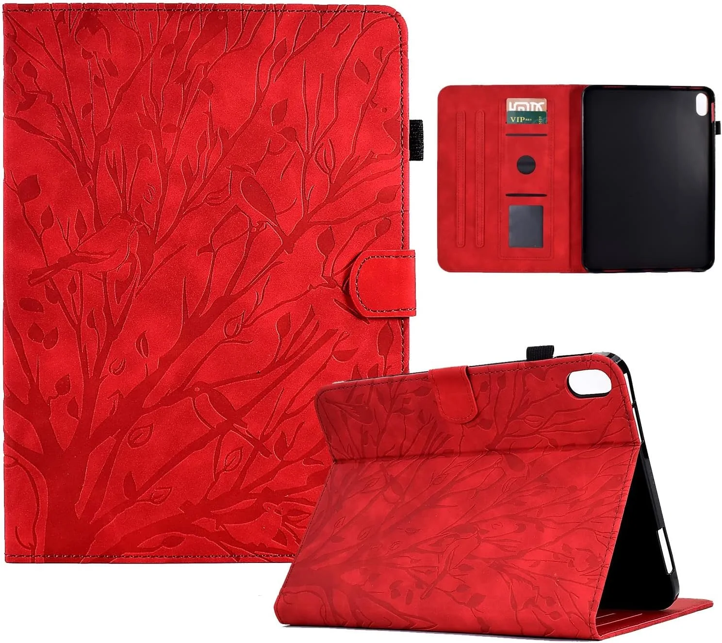 کیف تبلت طرح قدیمی سازگار با تبلت لنوو تب P11 TB-J606F 11 اینچی، چرم PU ممتاز، قابلیت تنظیم چند زاویه دید به همراه 2 جای کارت اعتباری / قابلیت خواب و بیدار شدن خودکار (رنگ: قرمز)