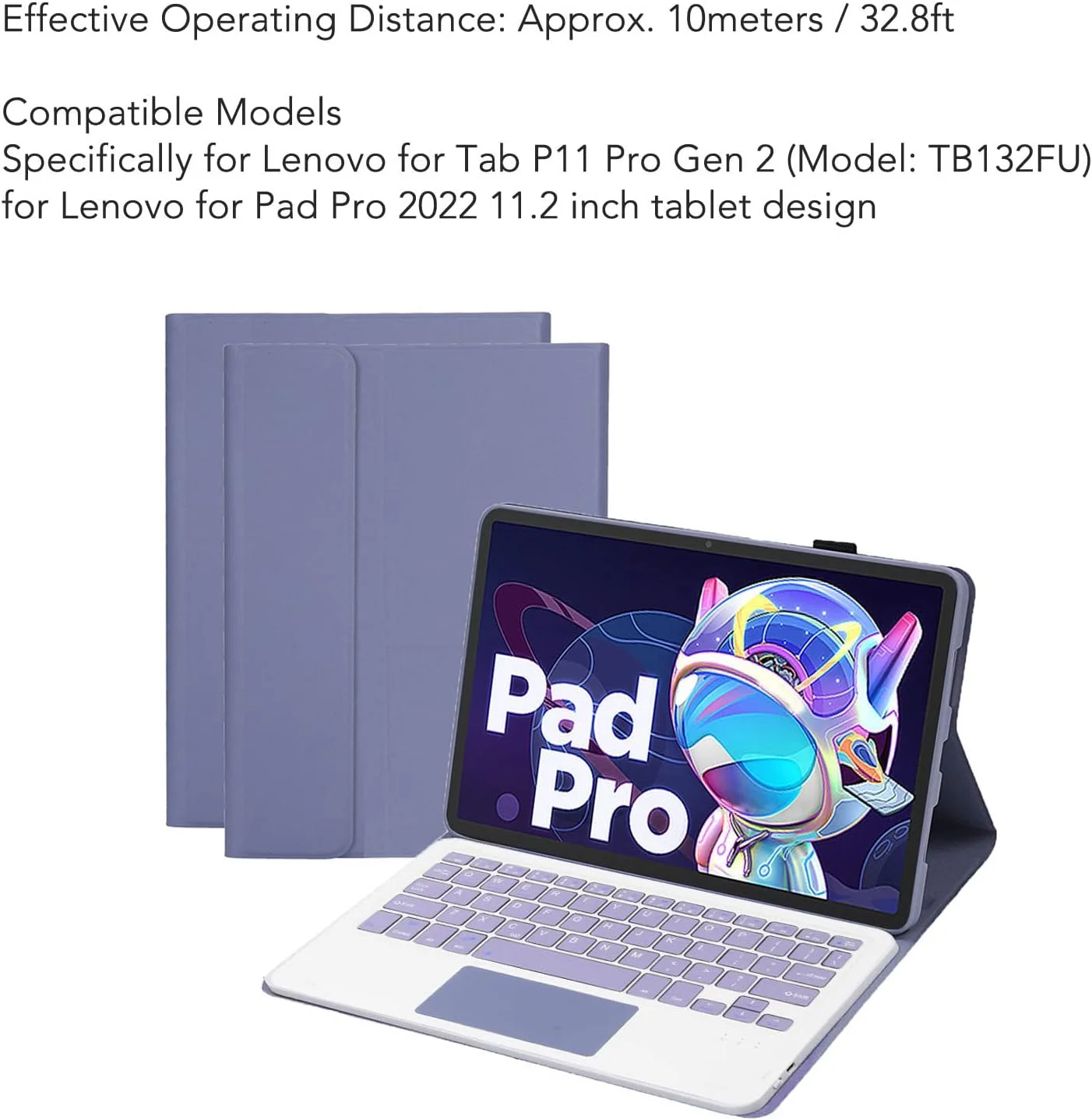 کیف کیبورد تبلت VBESTLIFE برای Lenovo Tab P11 Pro Gen 2 11.2 اینچی، کیبورد جداشدنی، برش دقیق، تاچ پد، جای قلم، محافظت کامل (بنفش)