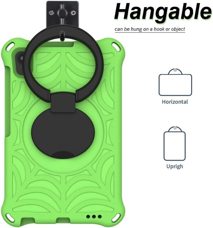 کیف تبلت کودکانه Nikaque برای لنوو تب M8 نسل 3 و 2، 8 اینچی، فوم EVA با طرح تار عنکبوت، دارای پایه حلقه ای و بند شانه ای، مناسب برای Lenovo M8 TB-8505/TB-8705/TB-8506، سبز