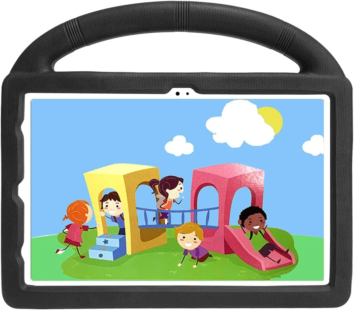 کیف تبلت کودکانه nincyee برای Lenovo Tab K10 2021/M10 Plus نسل دوم 10.3 اینچی، کاور مقاوم در برابر ضربه EVA با دسته، کیف پایه تاشو با طرح چرخ ماشین برای کودکان