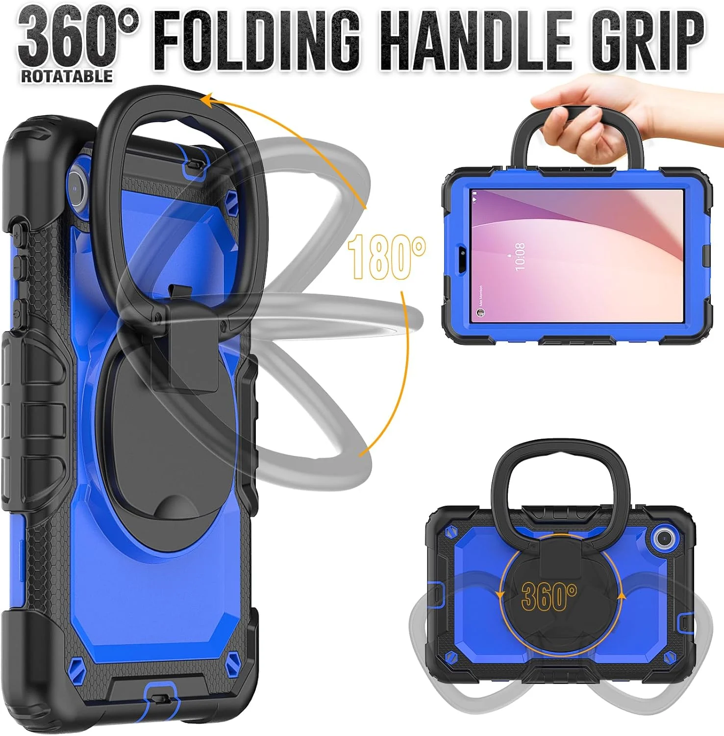 کیف محافظ تبلت مقاوم Nincyee مناسب برای Lenovo Tab M8 نسل 4 با صفحه نمایش 8 اینچ (مدل 2024/2023)، کاور سیلیکونی ضد ضربه 3 در 1 با نگهدارنده قلم، بند شانه و پایه تاشو نامرئی