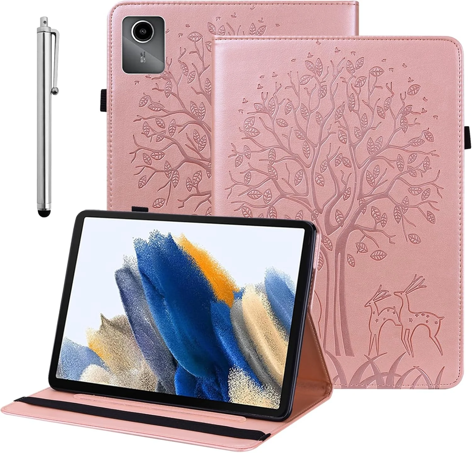 کیف محافظ تبلت لنوو تب M11 (TB330FU/TB330XU) سایز 11 اینچ مدل 2024 به همراه قلم و جای قلم، دارای جای کارت و قابلیت استند، کیف محافظ فانتزی تبلت لنوو تب M11، رنگ صورتی