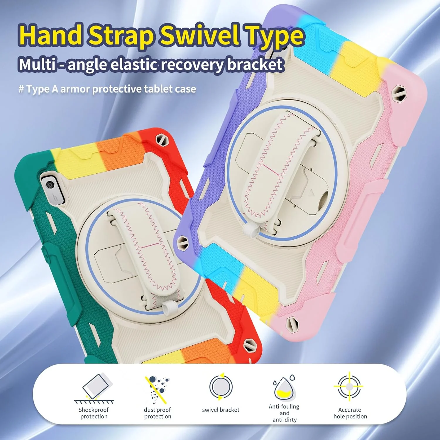 کیف تبلت nincyee برای Lenovo Tab M9 9 اینچی، کیف سیلیکونی رنگین کمانی مقاوم در برابر ضربه برای کودکان با نگهدارنده مداد، بند شانه، پایه تاشو چرخشی، بند دستی