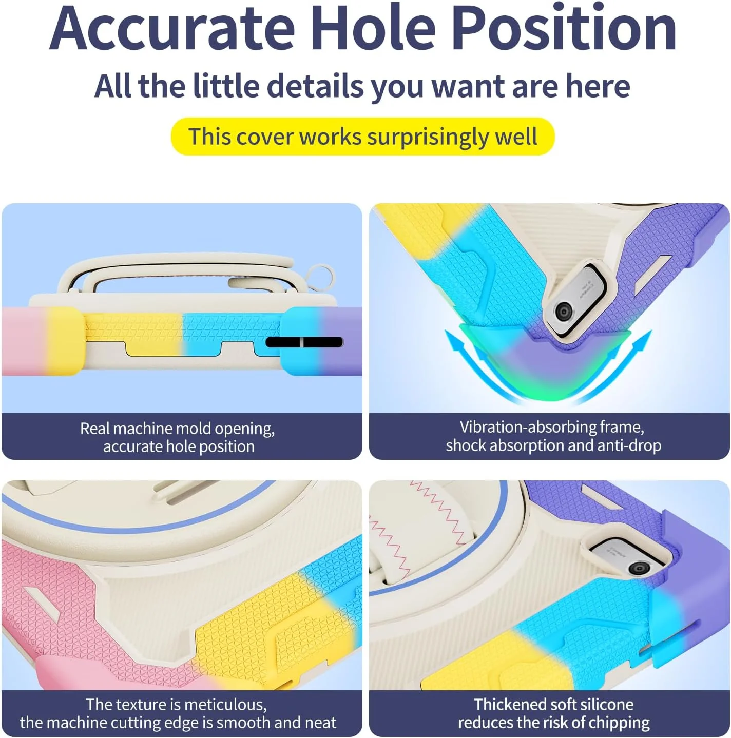 کیف تبلت nincyee برای Lenovo Tab M9 9 اینچی، کیف سیلیکونی رنگین کمانی مقاوم در برابر ضربه برای کودکان با نگهدارنده مداد، بند شانه، پایه تاشو چرخشی، بند دستی