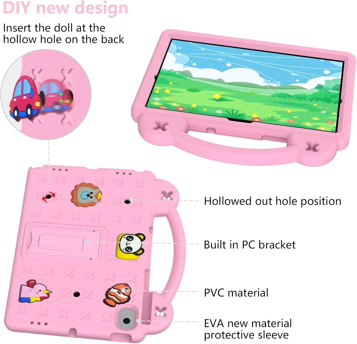 کیف محافظ کودکانه TianTa مناسب برای تبلت لنوو تب M10 نسل 3 / نسل سوم 2022 (TB-328FU/TB-328XU) 10.1 اینچ، ضد ضربه، مقاوم با پایه، دسته قابل حمل، EVA سبک وزن، بادوام، پوشش محافظ زیبا - صورتی