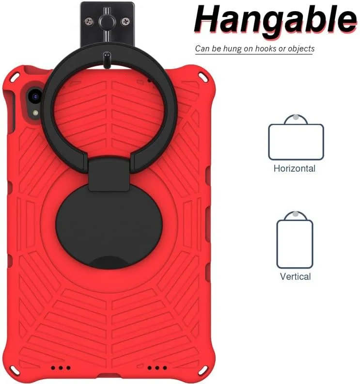 کیف تبلت کودکانه Nikaque مناسب برای لنوو تب M10 پلاس نسل 3 با صفحه نمایش 10.6 اینچی، طرح تار عنکبوت، فوم EVA، دارای استند حلقه ای و بند شانه ای، مناسب برای Lenovo Tab M10 Plus 3rd TB-125F/128F، قرمز