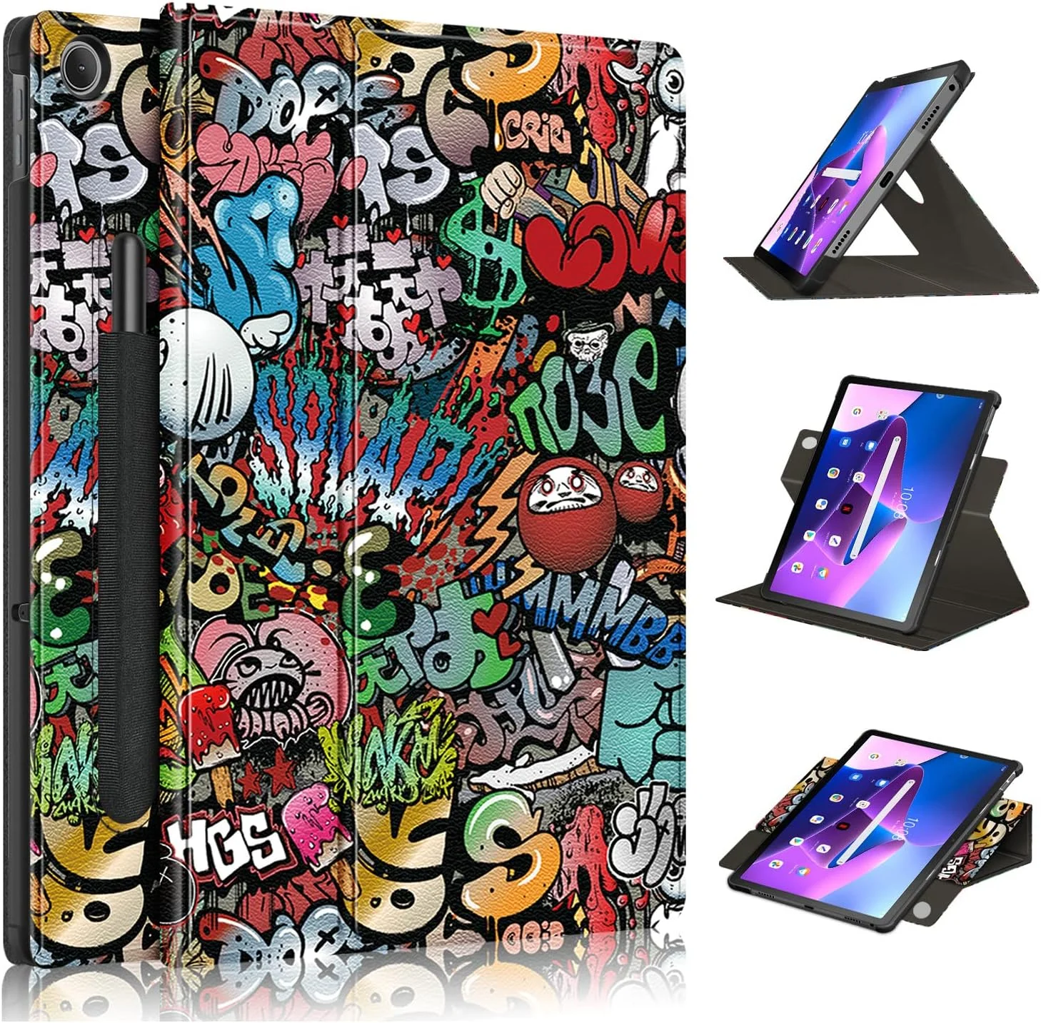کاور تبلت DINGGUAGUA مناسب برای لنوو تب M10 پلاس نسل 3 TB125FU 2022، کاور چند زاویه ای برای تبلت لنوو تب M10 پلاس 10.6 اینچی، طرح گرافیتی