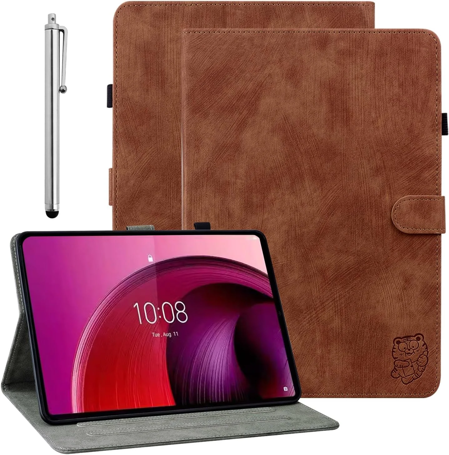 کیف محافظ تبلت لنوو تب P12 سایز 12.7 اینچ مدل 2023، کیف پول چرمی PU با قابلیت تاشو، دارای جای قلم و عملکرد استند، قهوه ای