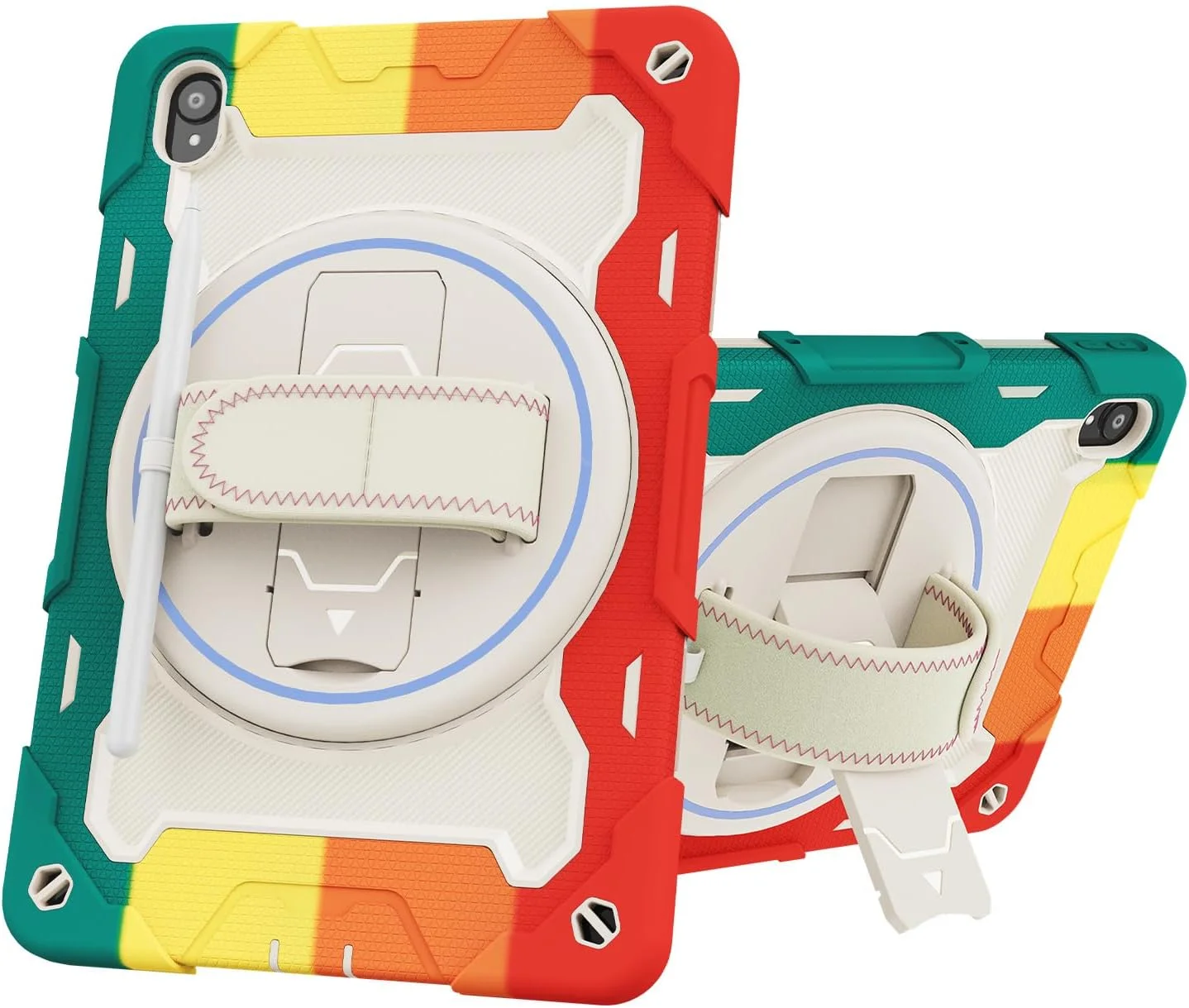 کیف تبلت Nincyee برای Lenovo Tab P11 5G، قاب سیلیکونی رنگین کمانی مقاوم در برابر ضربه برای کودکان با نگهدارنده مداد، بند شانه، پایه تاشو چرخشی، بند دستی
