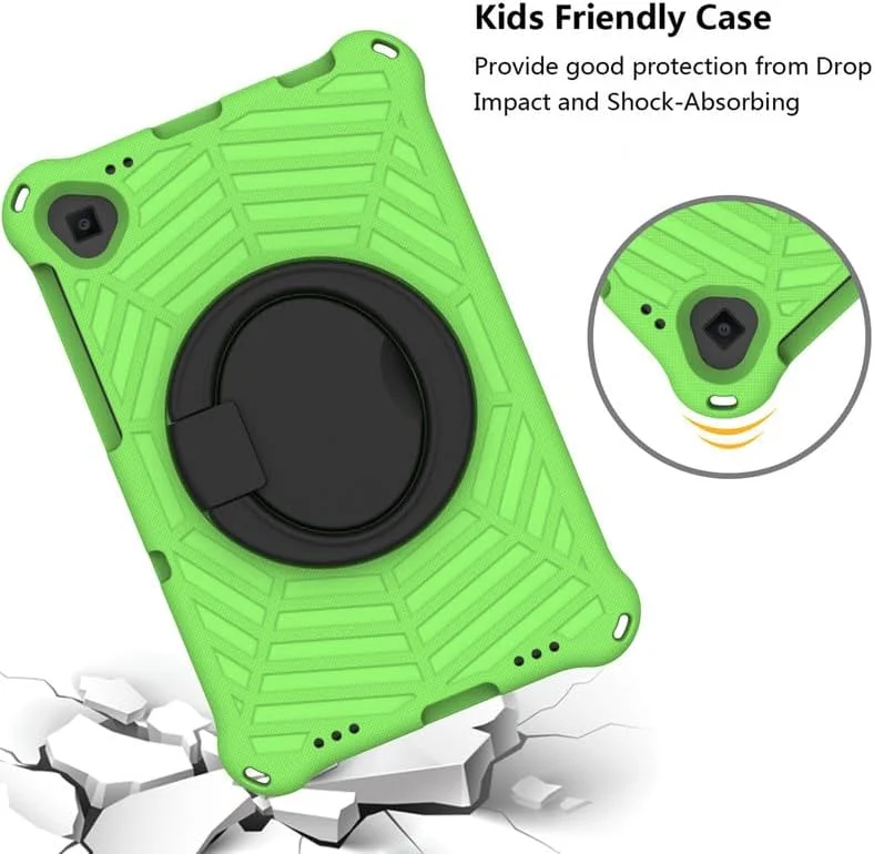Nikaque For Lenovo Tab M10 Plus (2nd Gen) FHD Kids Case 10.3-Inch, Spider Web Pattern EVA Foam, with Ring Handle Stand & Shoulder Strap Tablet Case For Lenovo M10 Plus TB-X606F/TB-X606X, Green