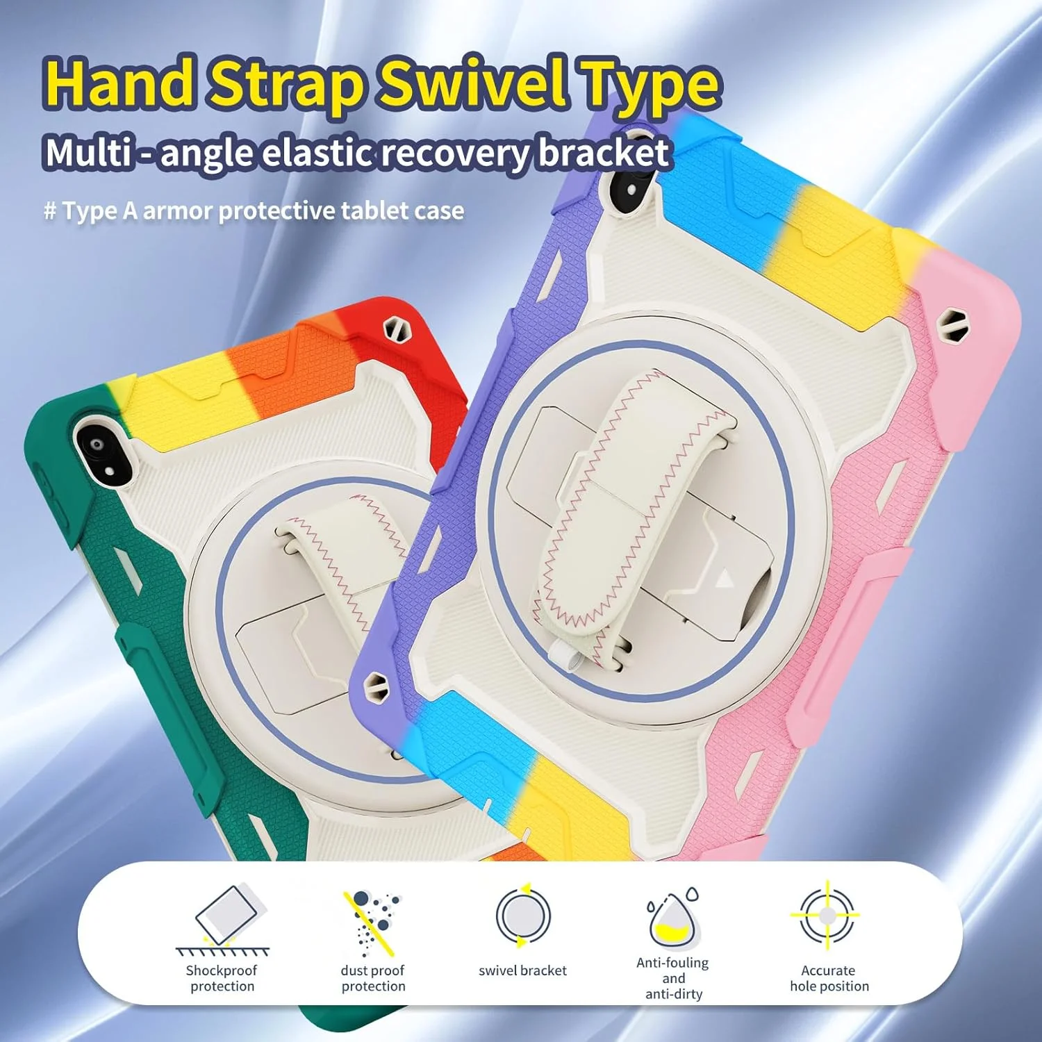 کیف تبلت Nincyee برای Lenovo Tab P11 5G، قاب سیلیکونی رنگین کمانی مقاوم در برابر ضربه برای کودکان با نگهدارنده مداد، بند شانه، پایه تاشو چرخشی، بند دستی