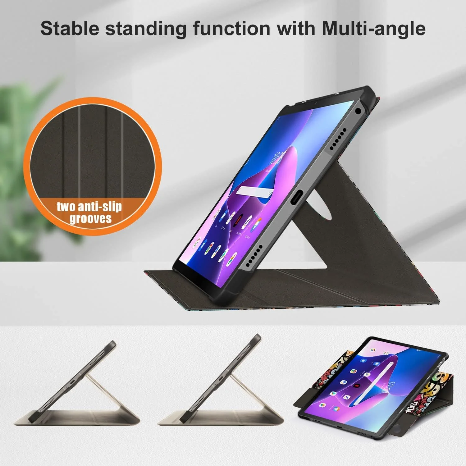 کاور تبلت DINGGUAGUA مناسب برای لنوو تب M10 پلاس نسل 3 TB125FU 2022، کاور چند زاویه ای برای تبلت لنوو تب M10 پلاس 10.6 اینچی، طرح گرافیتی