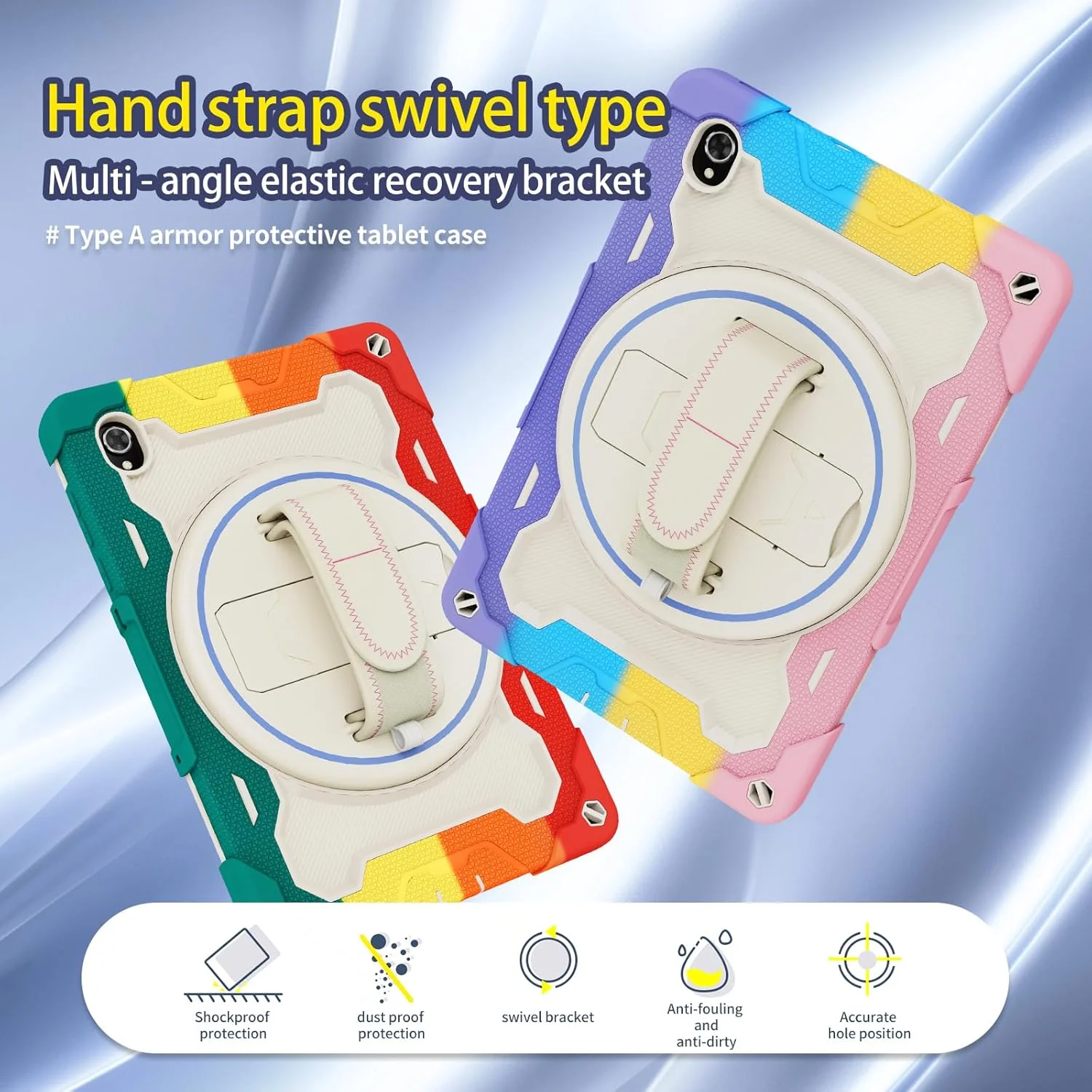 کیف تبلت nincyee برای لنوو تب K10/M10 Plus X606 10.3 اینچ، کیف سیلیکونی رنگین کمانی مقاوم در برابر ضربه برای کودکان با نگهدارنده قلم، بند شانه، پایه تاشو چرخشی، بند دستی