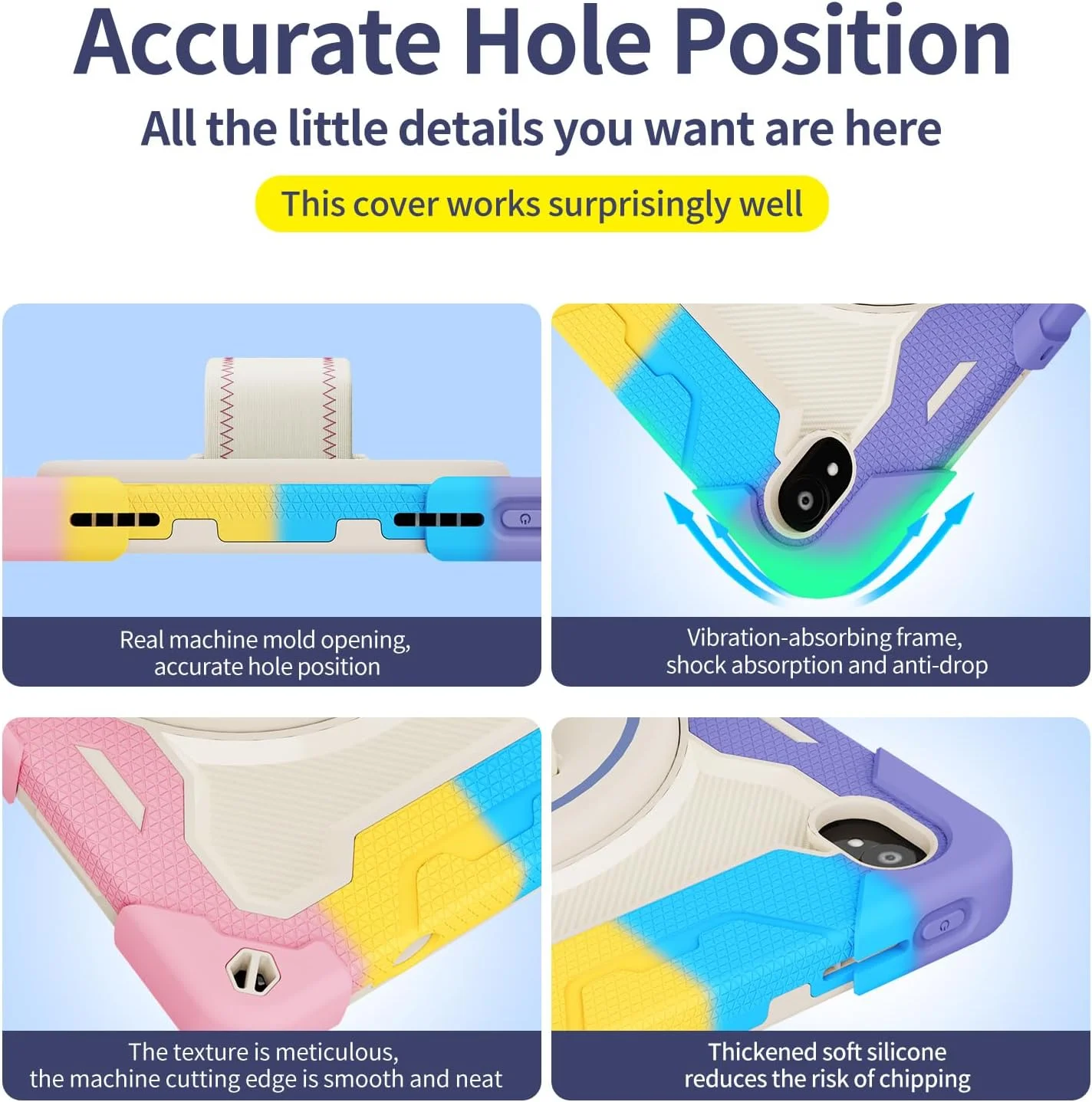 کیف تبلت Nincyee برای Lenovo Tab P11 5G، قاب سیلیکونی رنگین کمانی مقاوم در برابر ضربه برای کودکان با نگهدارنده مداد، بند شانه، پایه تاشو چرخشی، بند دستی