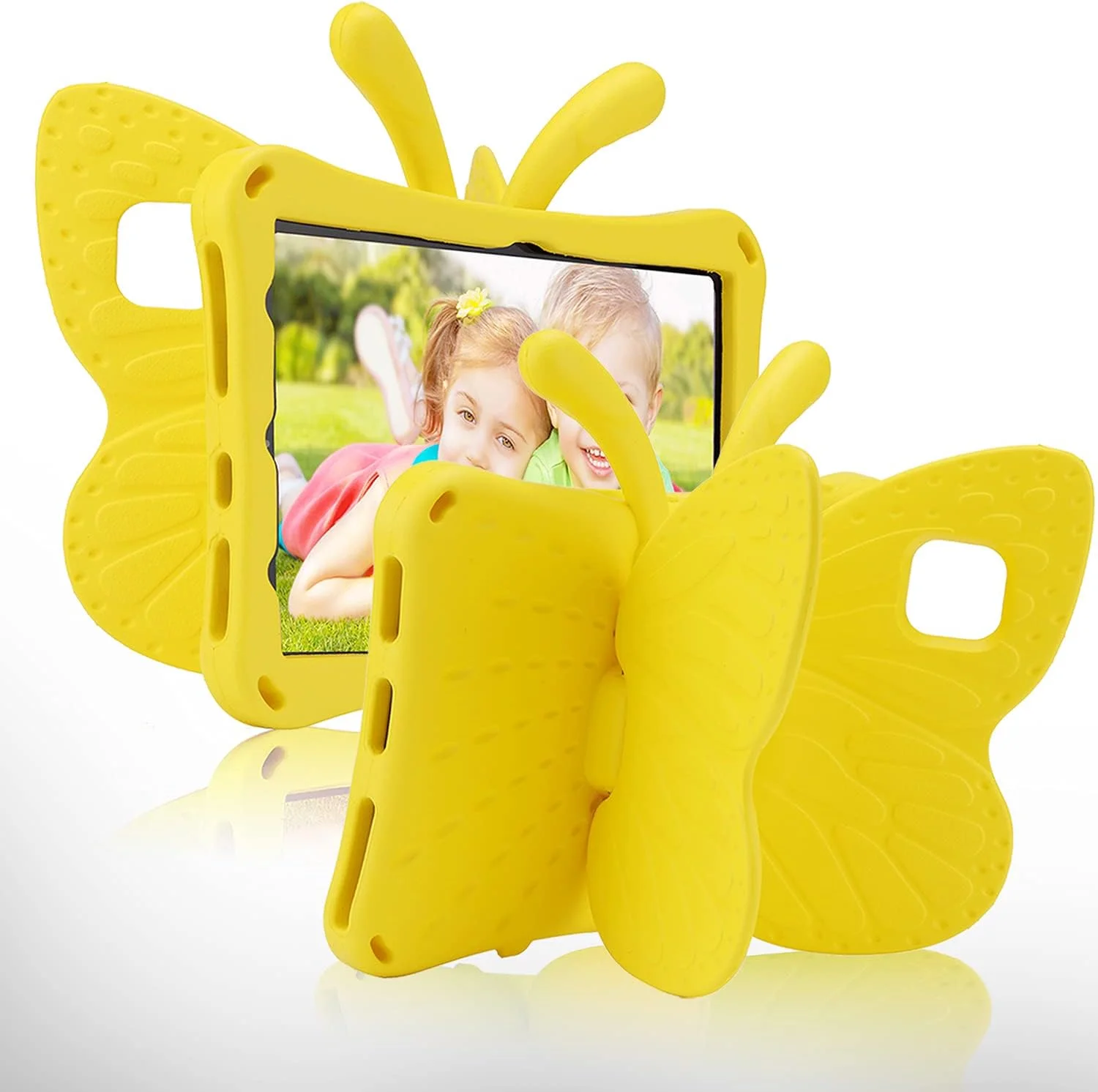 کیف محافظ کودکانه تبلت لنوو تب P11 مدل پروانه ای با پایه نگهدارنده، سبک وزن، فوم EVA مقاوم در برابر ضربه، پوشش کامل مناسب کودکان برای تبلت لنوو تب P11 پلاس 11 اینچ (زرد)