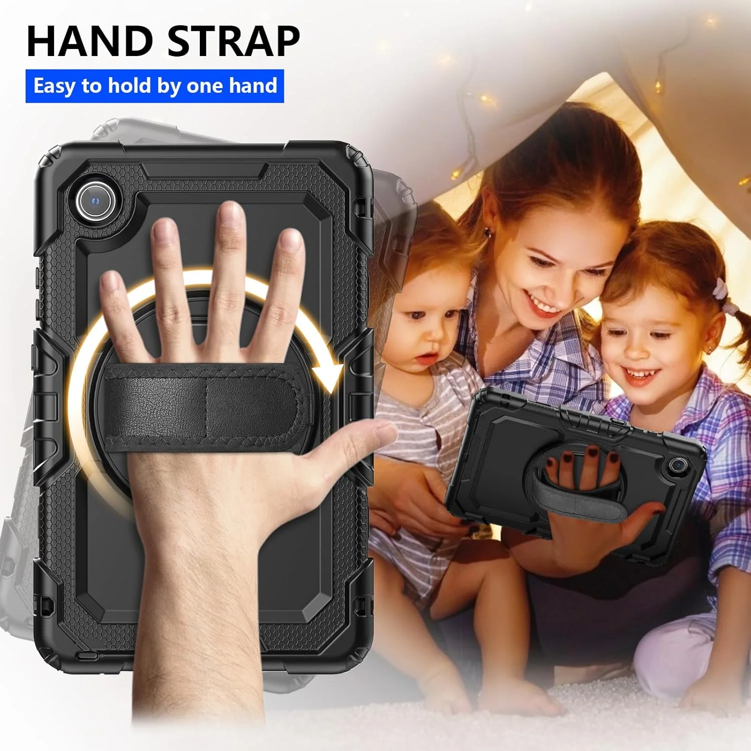 کاور محافظ تبلت SEYMCY مناسب برای تبلت لنوو تب وان / تب K9 سایز 8.7 اینچ 2025 (مدل TB305XU/ TB305FU)، ضد ضربه کامل با محافظ صفحه نمایش، دارای بند چرخشی 360 درجه و استند، بند شانه برای لنوو K9، مشکی