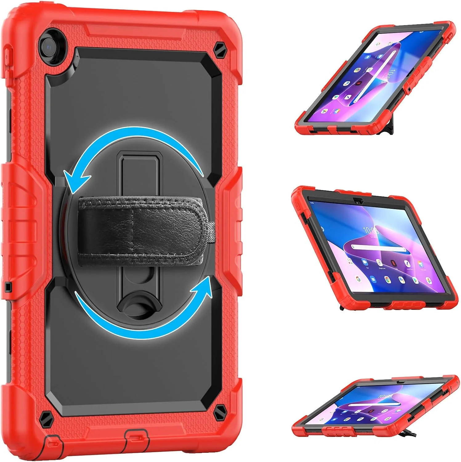 کیف محافظ تبلت QYiiD برای لنوو تب M10 پلاس نسل 3 با صفحه نمایش 10.6 اینچی، محافظ سنگین با بند چرخشی دستی و بند شانه ای برای تبلت M10 پلاس (TB-125FU TB-128FU TB-128XU)، قرمز/مشکی