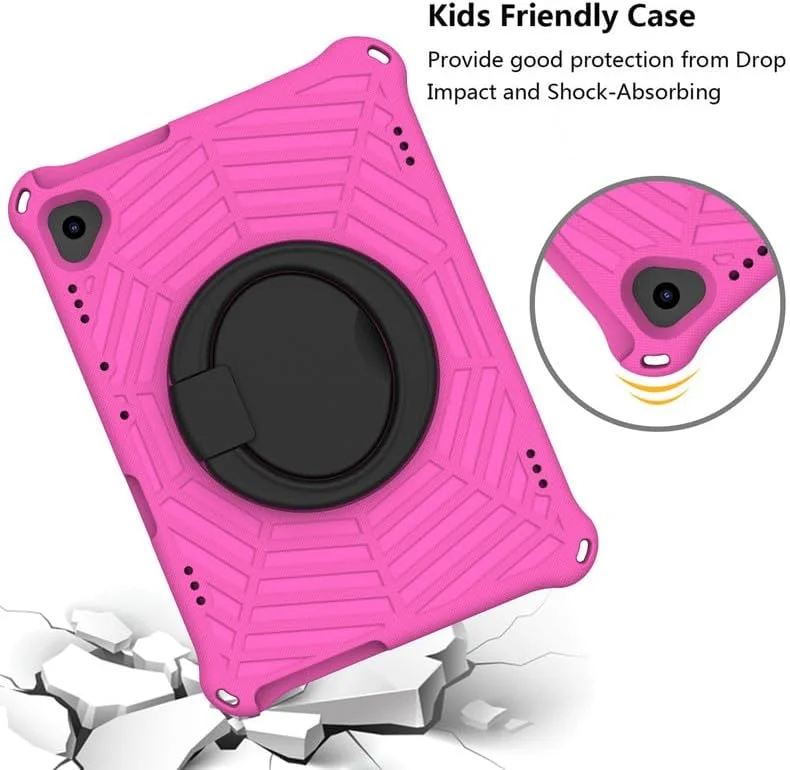 Nikaque For Lenovo Smart Tab P10 Kids Case 10.1-Inch, Spider Web Pattern EVA Foam, with Ring Handle Stand & Shoulder Strap Tablet Case For Lenovo Tab P10 TB-X705F, Rose