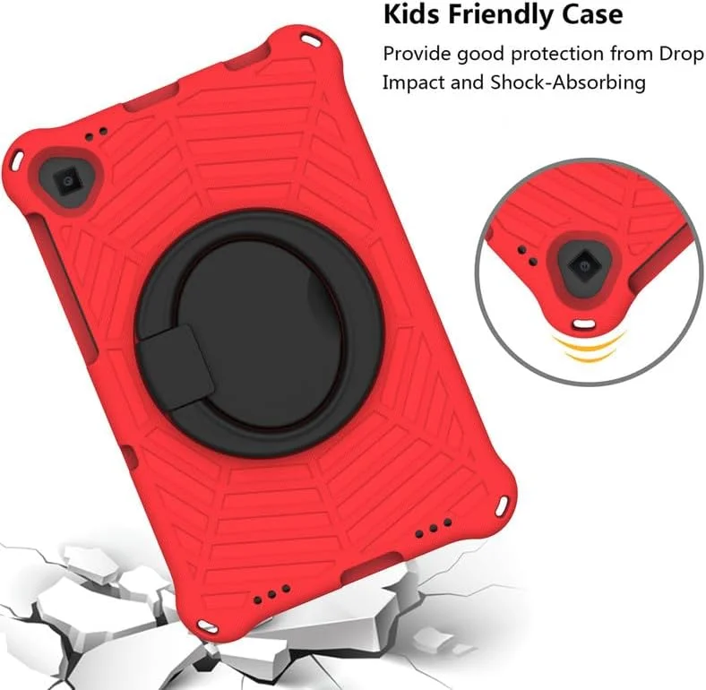 Nikaque For Lenovo Tab M10 Plus (2nd Gen) FHD Kids Case 10.3-Inch, Spider Web Pattern EVA Foam, with Ring Handle Stand & Shoulder Strap Tablet Case For Lenovo M10 Plus TB-X606F/TB-X606X, Red