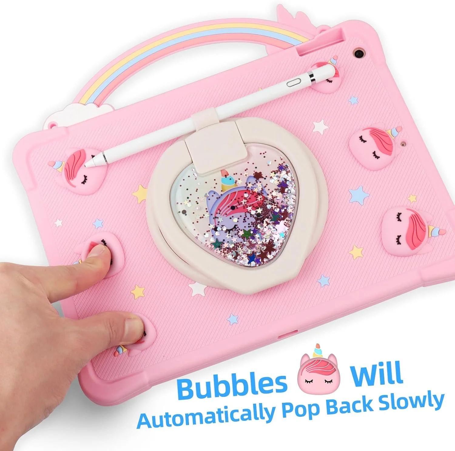 کاور تبلت یونیکورن دسته رنگین کمانی Cytec مناسب برای لنوو تب M10 پلاس 10.6 اینچ 2022 نسل 3، مدل پاپ ایت برای کودکان دخترانه، اکلیل شن روان، استند چرخان 360 درجه - صورتی