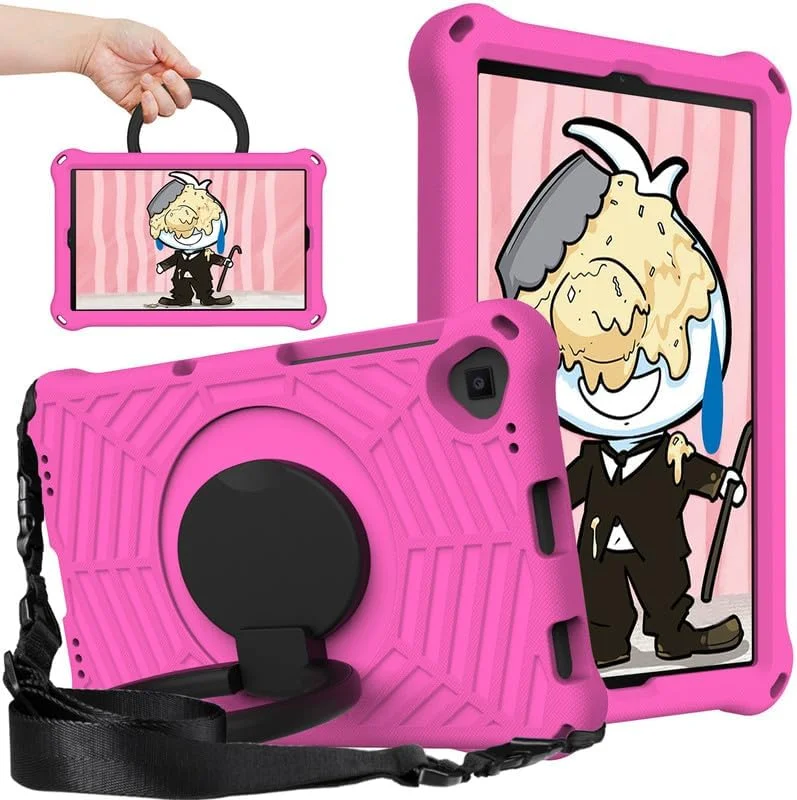 کیف تبلت کودکانه Nikaque مناسب برای Lenovo Tab M10 Plus (نسل دوم) FHD سایز 10.3 اینچ، فوم EVA با طرح تار عنکبوت، به همراه استند حلقه ای و بند شانه ای، مناسب برای Lenovo M10 Plus TB-X606F/TB-X606X، رنگ رز