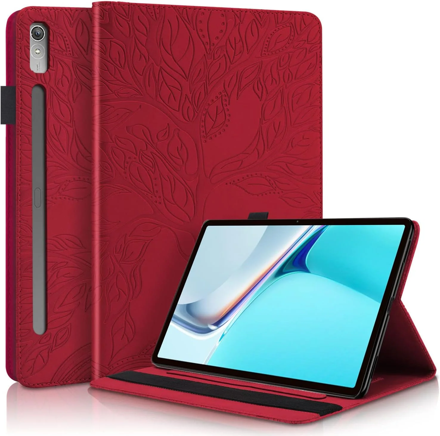 کاور ساکتاپی چرمی برای تبلت لنوو تب P11 پرو نسل 2 با صفحه نمایش 11.2 اینچ مدل 2022، کاور محافظ تبلت لنوو تب P11 پرو نسل 2، دارای جای قلم، استند و کیف پول، مناسب برای تبلت لنوو TB132FU/TB138FC - قرمز