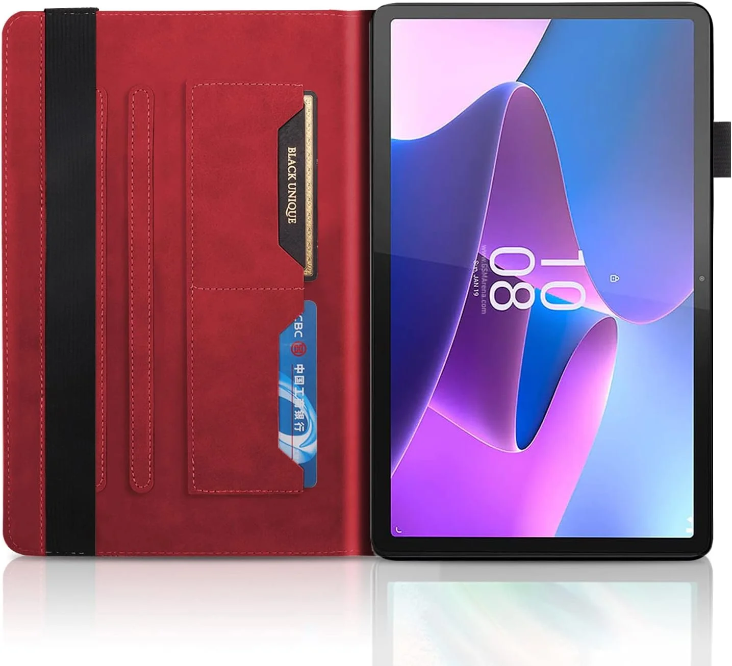 کاور ساکتاپی چرمی برای تبلت لنوو تب P11 پرو نسل 2 با صفحه نمایش 11.2 اینچ مدل 2022، کاور محافظ تبلت لنوو تب P11 پرو نسل 2، دارای جای قلم، استند و کیف پول، مناسب برای تبلت لنوو TB132FU/TB138FC - قرمز