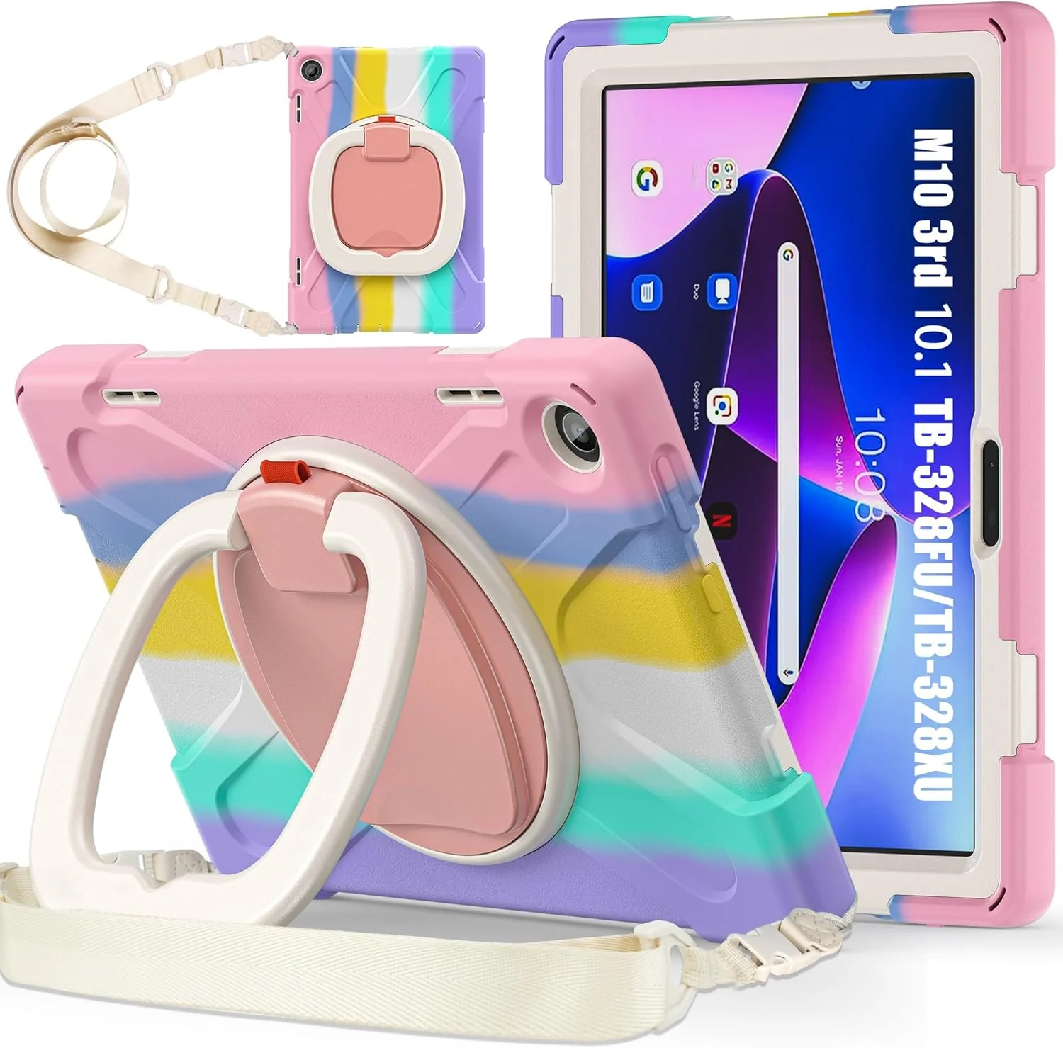 Tablet Travel Case Compatible with Lenovo Tab M10 HD 2022 3rd 10.1" TB-328FU/TB-328XU, Shockproof TPU Rugged Case for Kids, Handle Holder Multifunction 360 Degree Rotatable