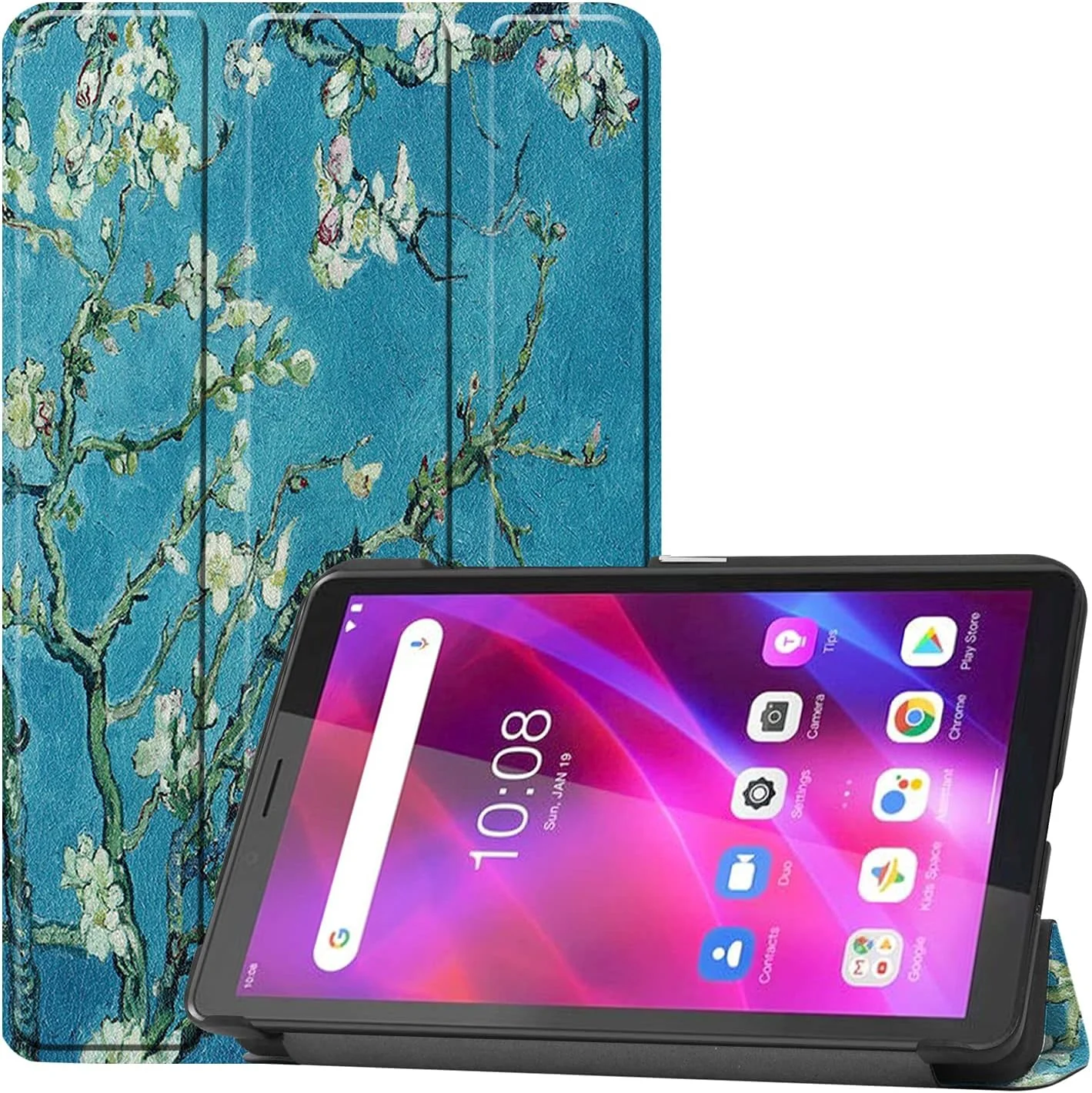 RanTuo Tablet Case for Lenovo Tab M7 (3rd Gen), PU Skin, Light and Thin, Waterproof, Dustproof, Anti-Fall Protective Case for Lenovo Tab M7 (3rd Gen).(Apricot Blossom)