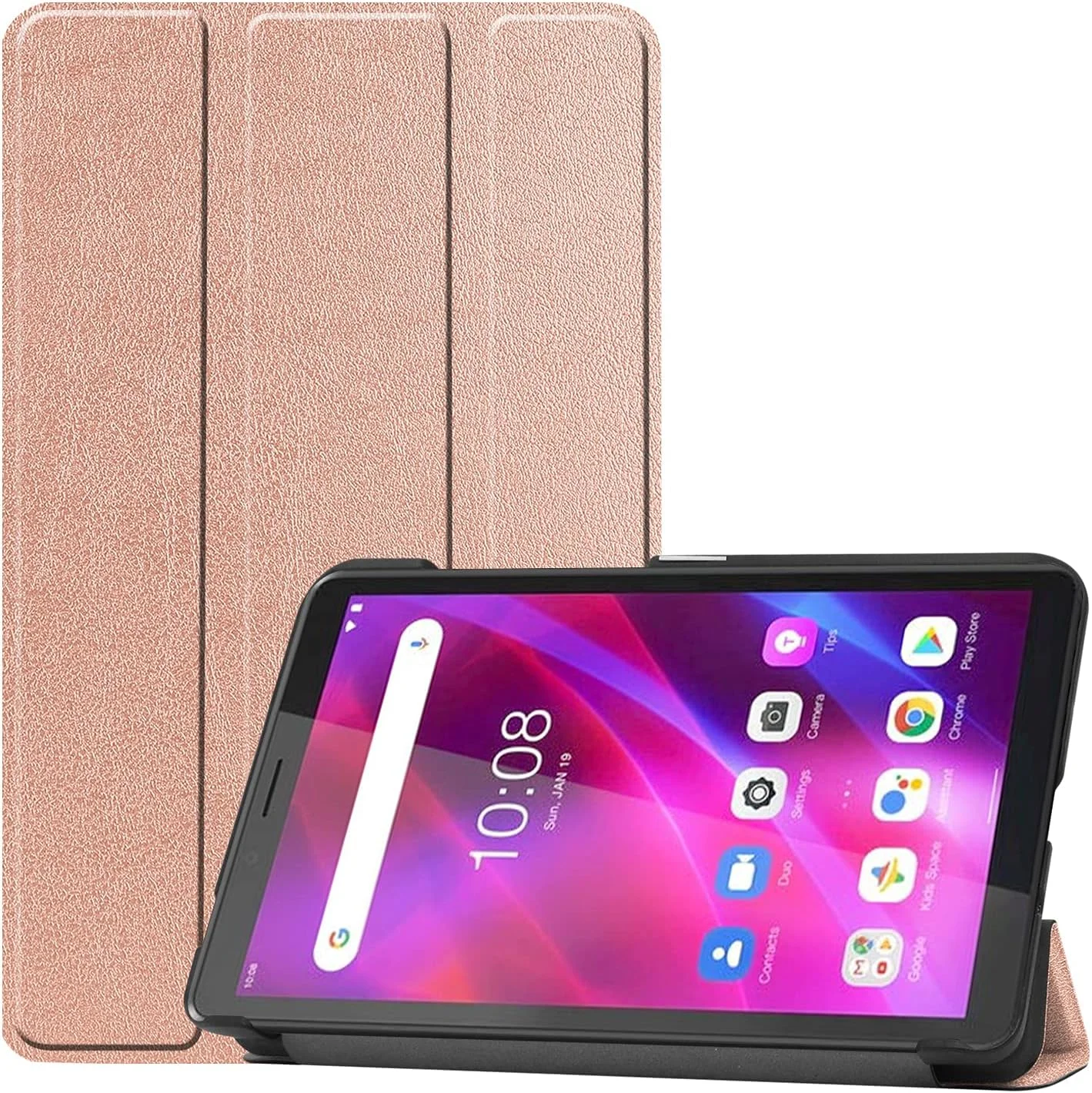 کیف تبلت RanTuo برای Lenovo Tab M7 (نسل سوم)، چرم PU، سبک و نازک، ضد آب، ضد گرد و غبار، محافظ ضد افتادن برای Lenovo Tab M7 (نسل سوم). (طلایی رز)